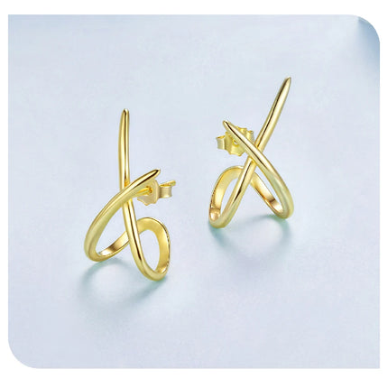 BAMOER 925 Sterling Silver X Stud Earrings for Women, 18K Gold Plated Hypoallergenic Earrings Chic Jewelry Gift for Daily Wear