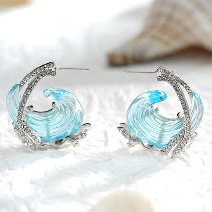 1/3PCS Ocean's Oath Wave Decorative Ring Necklace Earrings Jewelry Set For Women Gift Fashion Sky Blue Decoration Jewelry Gift