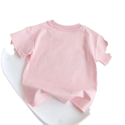 Sweet Cartoon Cotton Short Sleeve T-Shirt for Little Girls 3D Bear Design Summer New Style Children's Casual Wear from Mainland