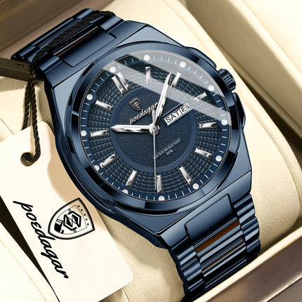 POEDAGAR Luxury Business Men's Watches Stainless Steel Waterproof Luminous Men's Watch Date Week Quartz Original Men's Wristwatches