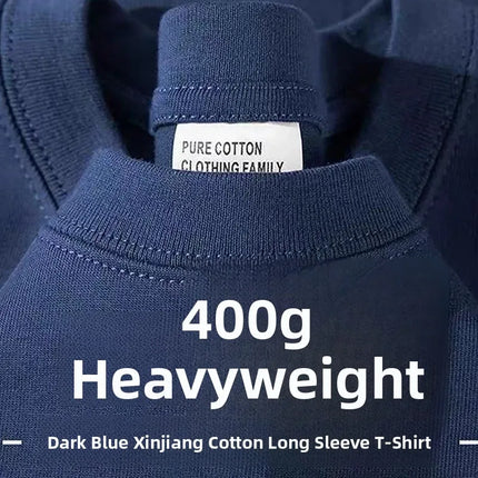 White Heavyweight 400g Pure Cotton Long Sve T-irt ex Loose Fit Basic Color Inner Wear Base Layer irt