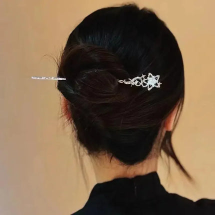 Romantic Moonstone Star Moon Hair Stick Metal Branch Hairpin Fork Chinese Style Hair Accessories for Girls Jewelry
