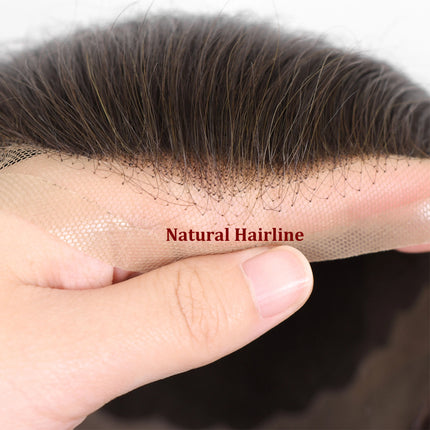 Natural Black Long Men's Hairpiece Human Hair Toupee For Men Breathable Lace PU Men's Capillary Replacement Hair System For Man