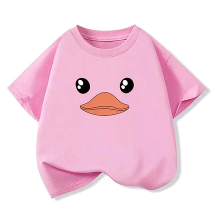 Duck Smiling Face Graphic Print Baby Girls T-shirt Cartoon Tops Tee 2026 Summer Fashion Kids T Shirt Teen 6 8 10 12 Years