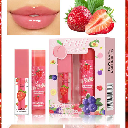 2PCS Lip Oil Lip Balm Set All-Day Long-Lasting Moisturizer Lip Care Plumps Lips Reduces Lip Lines Lipstick & Nourishment