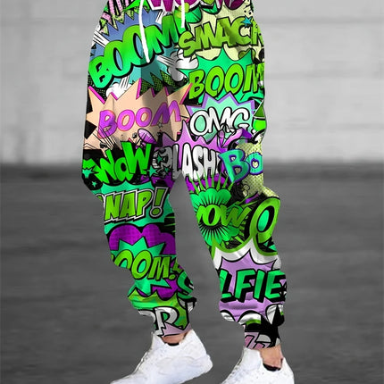Fall Men's Casual Pants Fashion 3D Colorful Graffiti Print Outdoor Trend Drawstring Pants Large Size Men's Hip Hop Pants