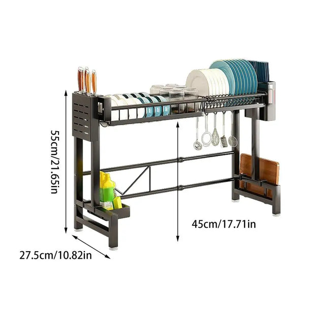 2 Tier Drainer Expandable Kitchen Sink Shelf Countertop Dish Organizer Sink Dish Rack Dish Rack With Chopstick Cylinder