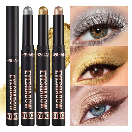 Smoky Dark Blue Eyeshadow Pencil Stick Waterproof Pearlescent 16 Colors Metallic Glitter Eye Shadow Highlighter Pen Makeup Tool