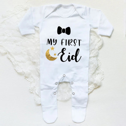 My First Eid Printed Baby Sleepsuit Newborn Bodysuit Infant Long Sleeve Romper Eid Ramadan Islamic Muslim Baby Keepsake Outfit