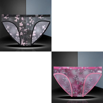1-2 Pcs Sexy Full Transparent Men's Mesh Underwear Ultra-thin Breathable Ice Silk Seamless Briefs Erotic Male Underpants