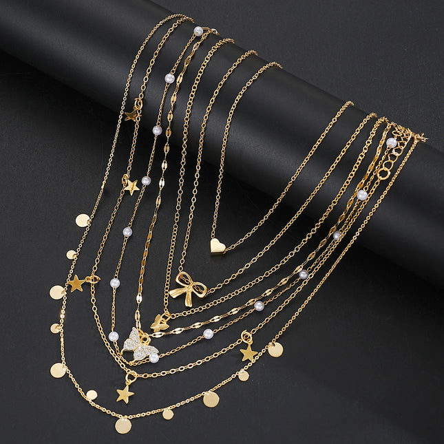 17pcs Fashion Minimalist Jewelry Set For Women Vintage Twist Snake Bone Heart Butterfly Star Pendant Necklace Bracelet Sets Gift