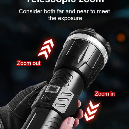 780000000LM Super Powerful Flashlight Rechargeable LED Tactical Torch  Ultra Bright Long Range 6000M Lantern Outdoor With Stand