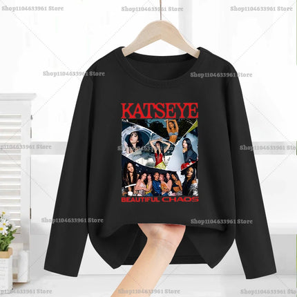 Katseye Child Long-Sleeved T-shirt Sweet Fashion Girl Shirts Spring Leisure Cotton Kid Tee Trendy Cool Clothes Top Birthday Gift