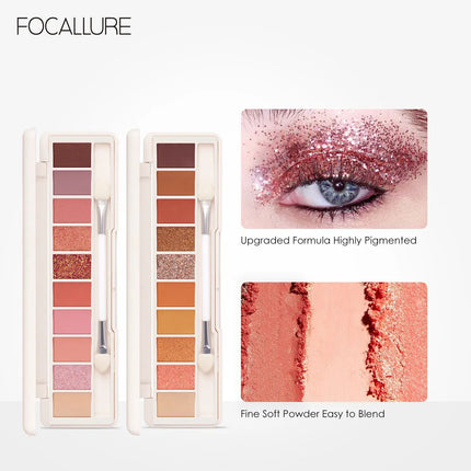 FOCALLURE 10-Color Eyeshadow Palette Long-Lasting Colorful Eye Shadows with Glitter Highlighter Shimmer - Eye Makeup Cosmetics