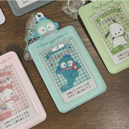 Sanrios Gudetama Keychain with Photo Card Holder Anime Keroppi Tuxedosam Photocard Holder Key Ring Accessory for Bag Backpack