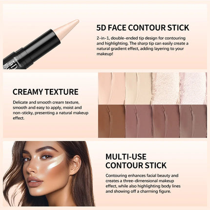 Dual-Ended Sharp Tip Contour Highlighter Waterproof And Sweatproof Long Lasting-Up To 12 Hours Multi-Use Contour Stick Makup