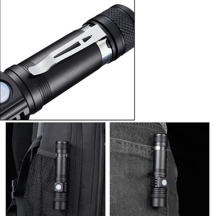Ultra Bright LED Flashlight Rechargeable Aluminum Alloy Lamp with Clip Portable T6 Tactical Torch Outdoor Camping Hiking Cycling