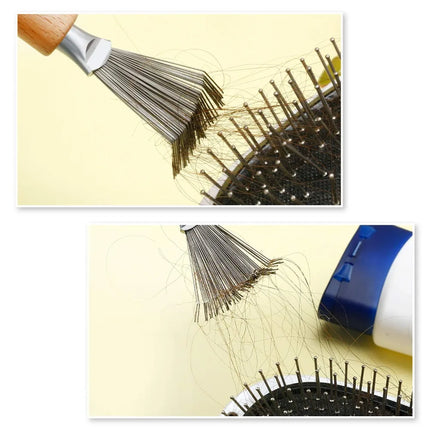 Boao Hair Brush Cleaner, 2 Pieces Mini Hair Dirt Remover Brush with Metal Wire Rake, Wooden Handle for Home and Salon Use