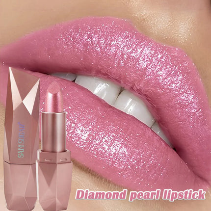 Pearlescent Pink Glitter Velvet Lipstick Metallic Diamond Lipsticks Waterproof Lasting Shimmer Lips Gloss Women Makeup Cosmetic