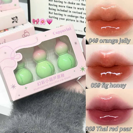 Cute Zucchini Jelly Lip Gloss Mirror Watery Gloss Liquid Lipstick Hydrating Lasting Moisturizing Tender Pink Student Lips Makeup