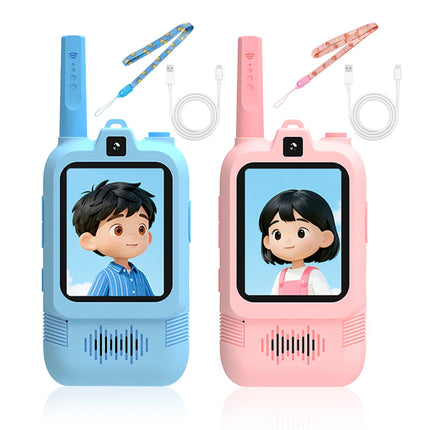 2 sets of children's video Walkie-Talkies, rechargeable video Walkie-Talkie toys for boys and girls ages 3-12 (Blue&Pink)