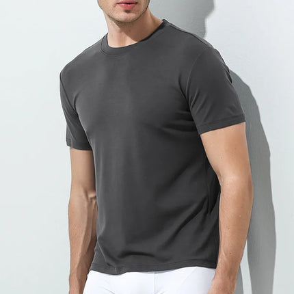 94% Modal 6% Spandex Summer Short Sleeve T-shirt Men Crew Neck Solid Color Casual Underwear Brand High Quality Mens Clothing New