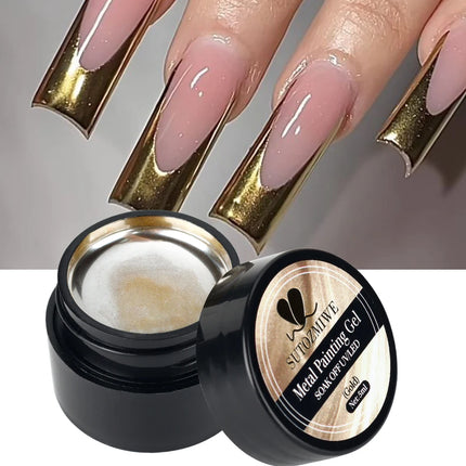 5ml Mirror Chrome Nail Painting Gel Polish, Gold Silver Metallic Drawing French Tips Spider Liner Gel Nail UV Gel Polish Varnish