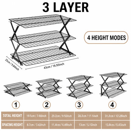 Foldable 2/3/4 Tier Cooling Rack For Baking Space Saving Stackable Wire Grid Cookie Cake Stand Easy Storage Baking Tools