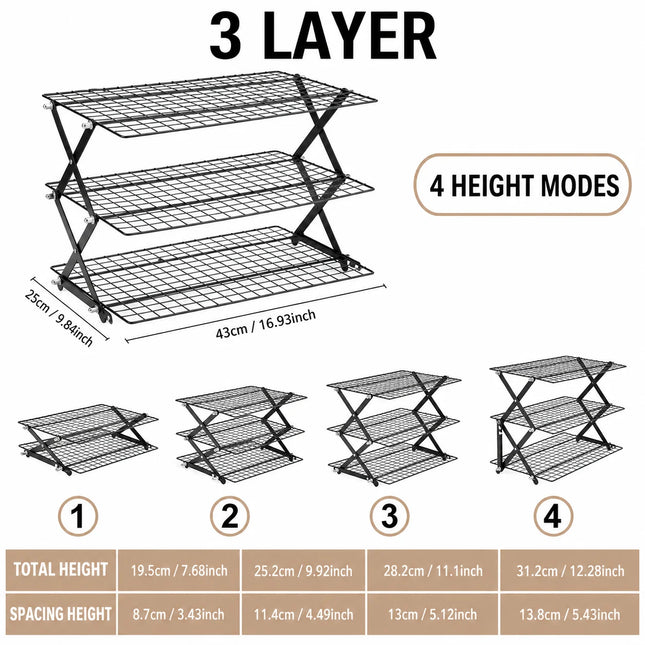 Foldable 2/3/4 Tier Cooling Rack For Baking Space Saving Stackable Wire Grid Cookie Cake Stand Easy Storage Baking Tools