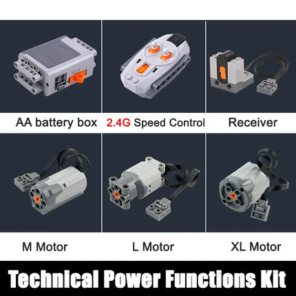 Power Functions Building Kit Motor Servo Set with Battery Box Remote Control for DIY Technical Train Model Compatible Bricks