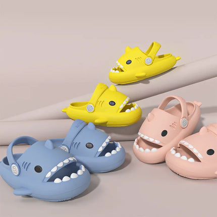 KIDMI Boys Girl Shark Slides Non-Slip Open Toe Cloud Sandals Cute Comfy Cushioned Thick Sole Slippers Cartoon Shower Slippers