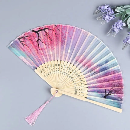 Retro Flower Pattern Home Decoration Elegent Bamboo Folding Fan Chinese Style Painting Handheld Fan Dance Performance Props