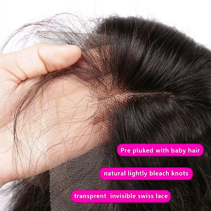 13x4 HD Transparent Lace Frontal 100% Human Hair Pre plucked Bleached Knots Natural Hair Line 4x4 Lace Closure With Baby Hair