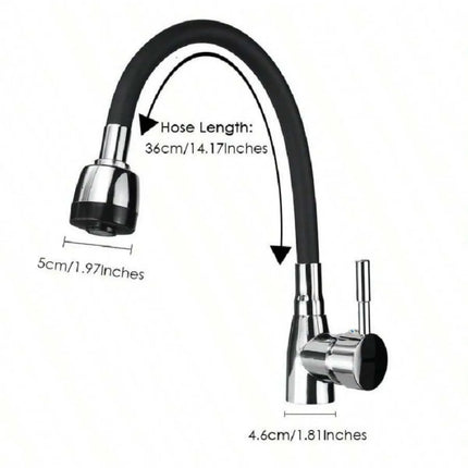 Modern 304 stainless steel kitchen faucet with silicone hose - adjustable, ceramic valve core, no electricity required.