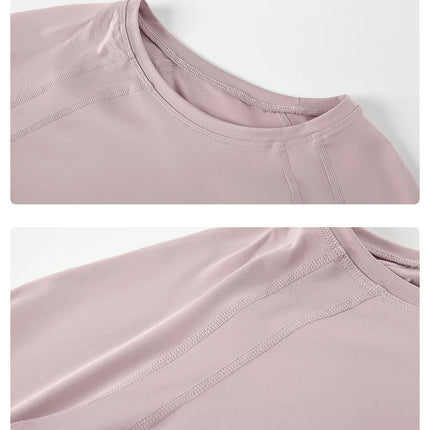 DRUR Women Long Sleeve Yoga Shirt Quick Dry Breathable Workout Top O-Neck Lightweight Pilates Running Tee Activewear Gym Clothes