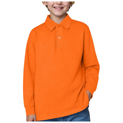 Spring Autumn Children Cute Lapel Long Sleeve Polo Shirt Button Down Long Sleeve T-Shirt Solid Color Joker Fresh Casual Shirt