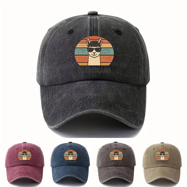 Male and female cartoon alpaca baseball cap with curved brim suitable for outdoor activities such as camping and travel