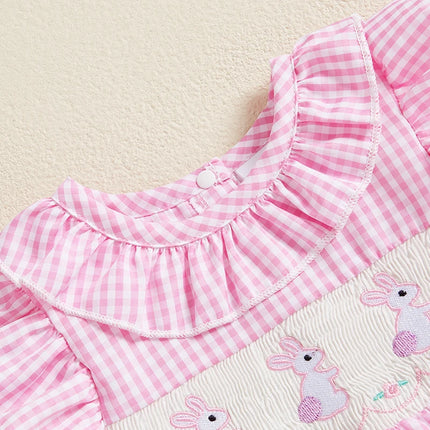 My First Easter Baby Girl Outfit Infant Plaid Bubble Romper Easter Bunny Embroidery Jumpsuit Cute Spring Clothes