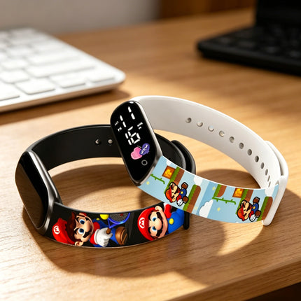 Kids Digital Watch Cartoon Silicone Strap Wristwatch for Boys Girls Children Mario Waterproof LED Sport Watch Gift
