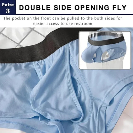 Men's Bamboo Fiber Boxer Shorts Fly Pouch Front Open Breathable Bulge Underwear Separated Pouch Trunks Dual Pouch Underpant