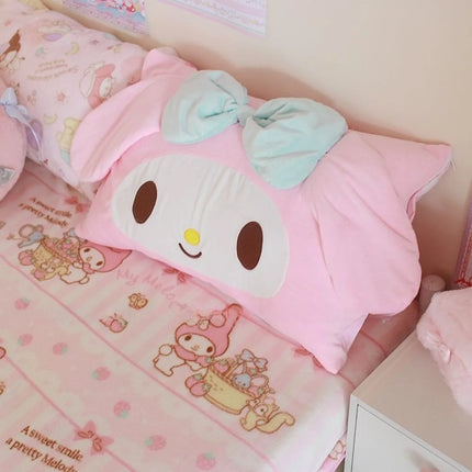 Kawaii Sanrio 42x68cm My Melody Bow 3D Ears Pillowcase Super Soft for Dorm Room Girls Ins Cute Cartoon Anime Holiday Gifts
