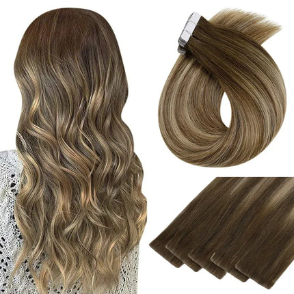 Full Shine Virgin Injection Tape in Human Hair Extensions Invisible Hand Tied Tape in Hair Extension Human Hair Natural Adhesive
