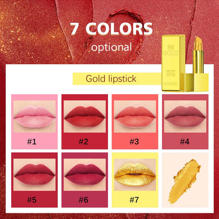 Glitter Sexy Lipstick Shimmer Gold Lipstick Long Lasting Waterproof Cosmetic Gold Brick Tube Valentine's Day Gift For Woman