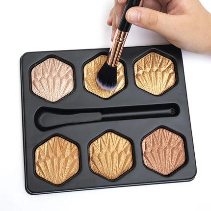 6-Color Bronzed Fine Glitter Highlighter Palette - Eyeshadow Brush Included Contour Highlighter Sculpts Facial Bones