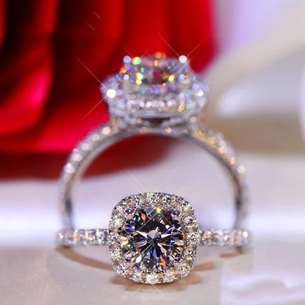 AETEEY Moissanite Diamond Square Ring D Color 1CT 2CT Real 925 Sterling Silver For Women Wedding Fine Jewelry RI018