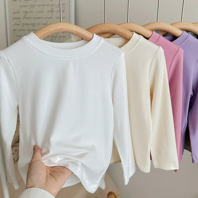 9 Colors Children's T-shirt Cotton Long Sleeve Solid Color Base Coat Leisure Wear Boys Girls Tops Kids Clothes