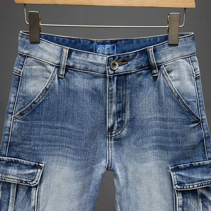 American Trendy Workwear Multi-Pocket Denim Shorts Men's Five-Point Pants Summer Loose Trendy Brand