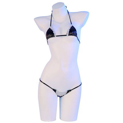 Anime Comics Girl Leather Bikini Sets 2024 New Women Sexy Two-piece Thong swimsuit Bathing Suit Cute Bikini Maid Cosplay Costume