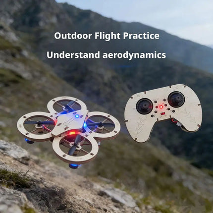 DIY Wooden RC Drone Quadcopters Building Kit - STEM Educational Science Experiment Aircraft Model Gift for Kids Students