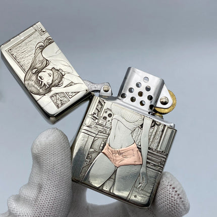 Genuine Zorro 902S Armor Kerosenes Lighter 3D Embossed Beauty Inlay Red White Brass Refillable Windproof Petrol Lighter Colle